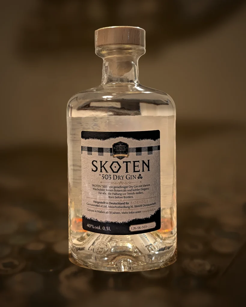 BODOLI SKOTEN°503 Dry Gin – Rückseite mit Etikett